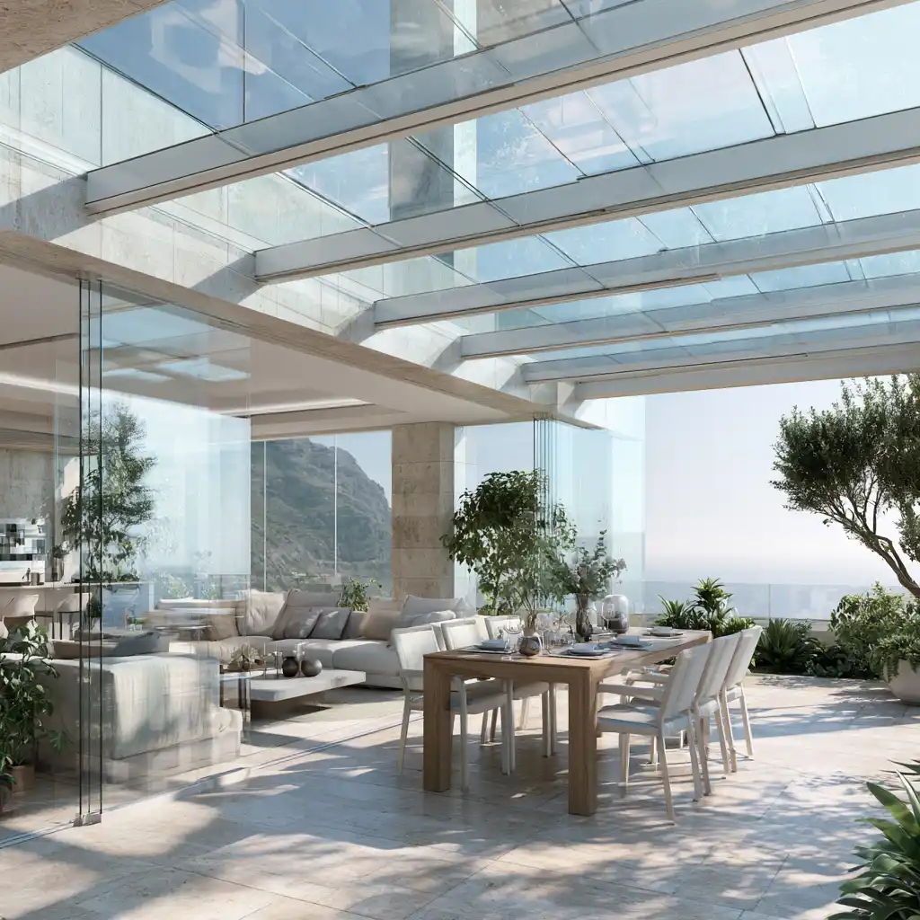 Patio interior techado con cubierta translúcida en una vivienda de Valladolid
